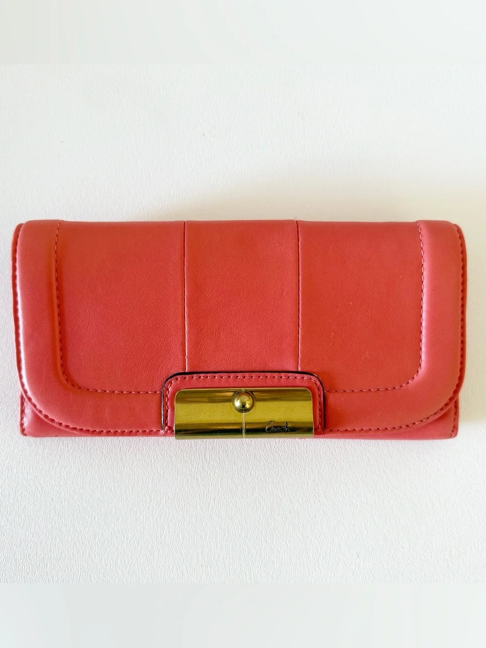 Coach Wallet Kristen Slim Envelope Leather Clutch Organizer Chic Classic Coral